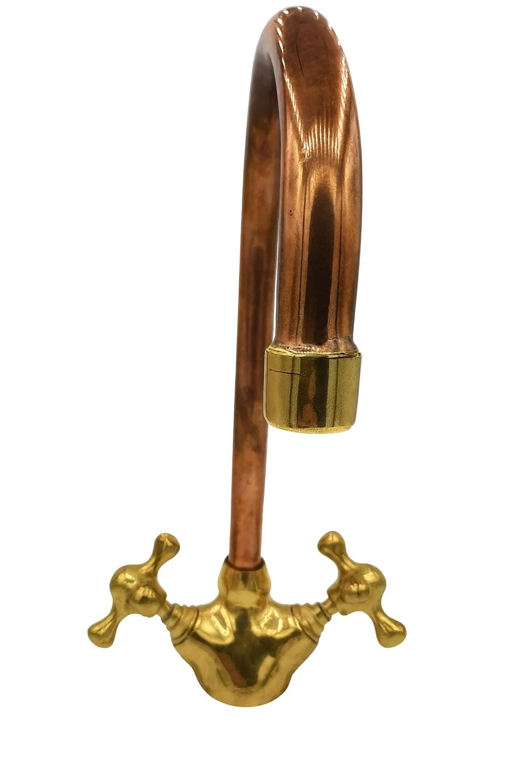 Copper and gold faucet on a white background
